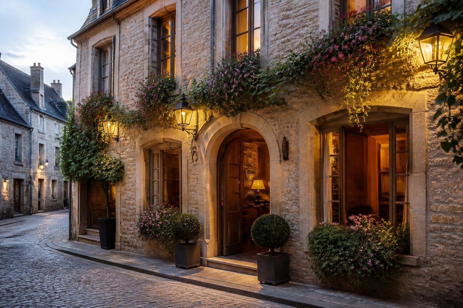 Façade chaleureuse du Relais des Vignes à Beaune, architecture bourguignonne authentique