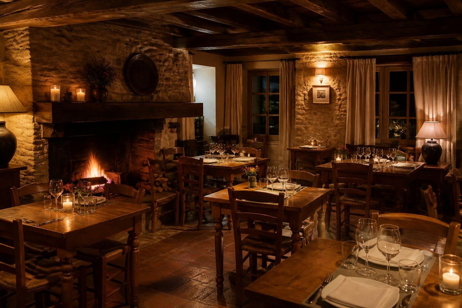 Salle à manger intime du Relais des Vignes avec décor traditionnel bourguignon